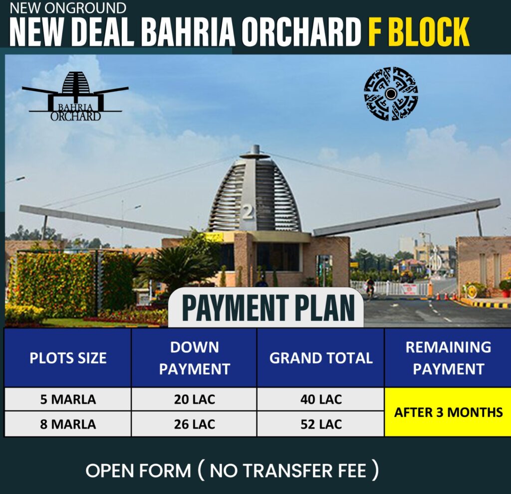 Bahria Orchard Phase 2 Block F Payment Plan