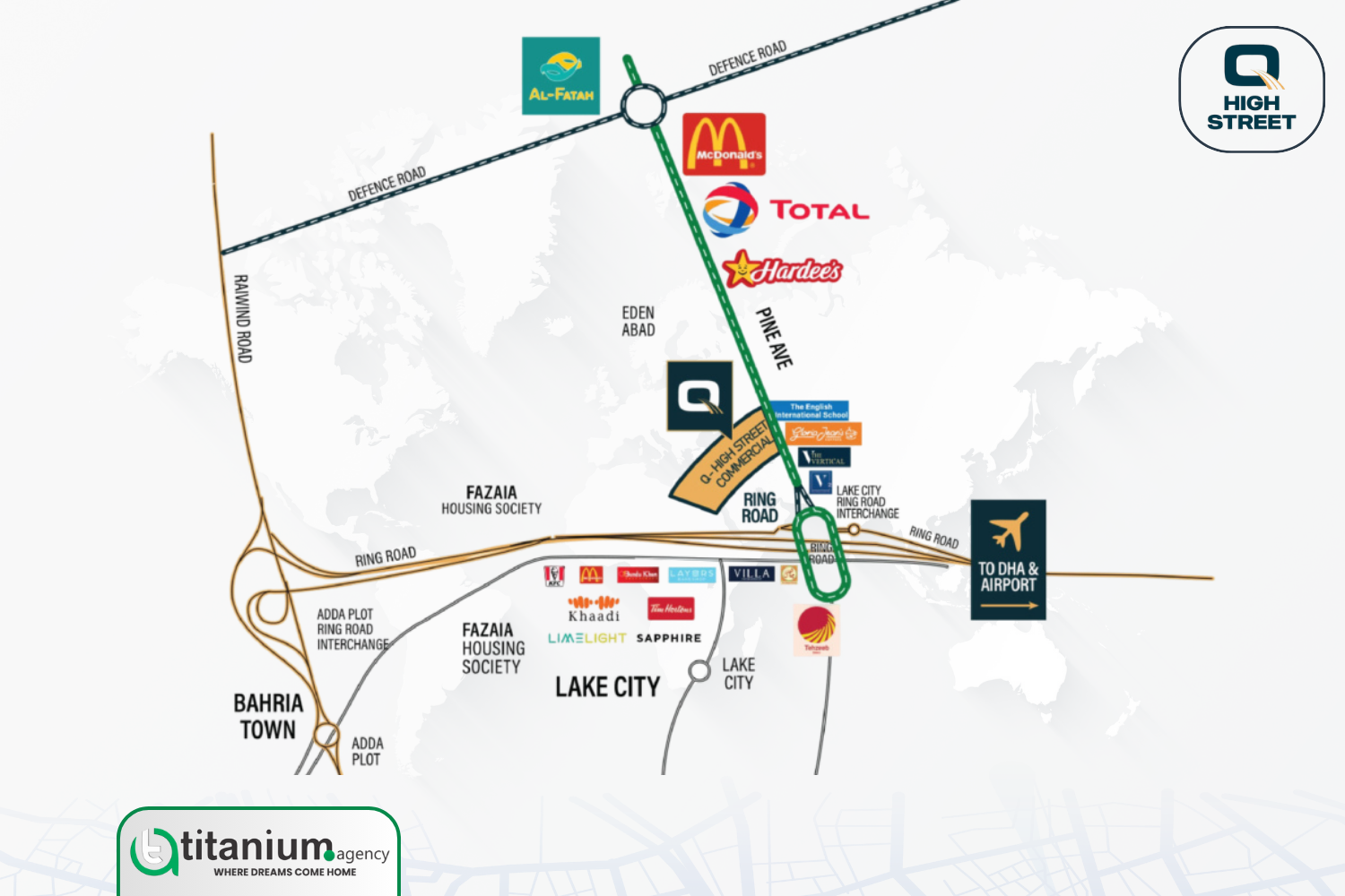 location of Q-High Street Pine Avenue Lahore