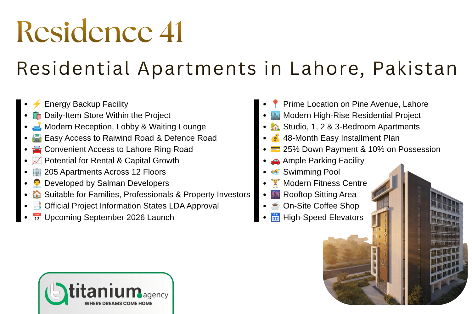 Residence 41 Lahore – Location, Amenities, Features