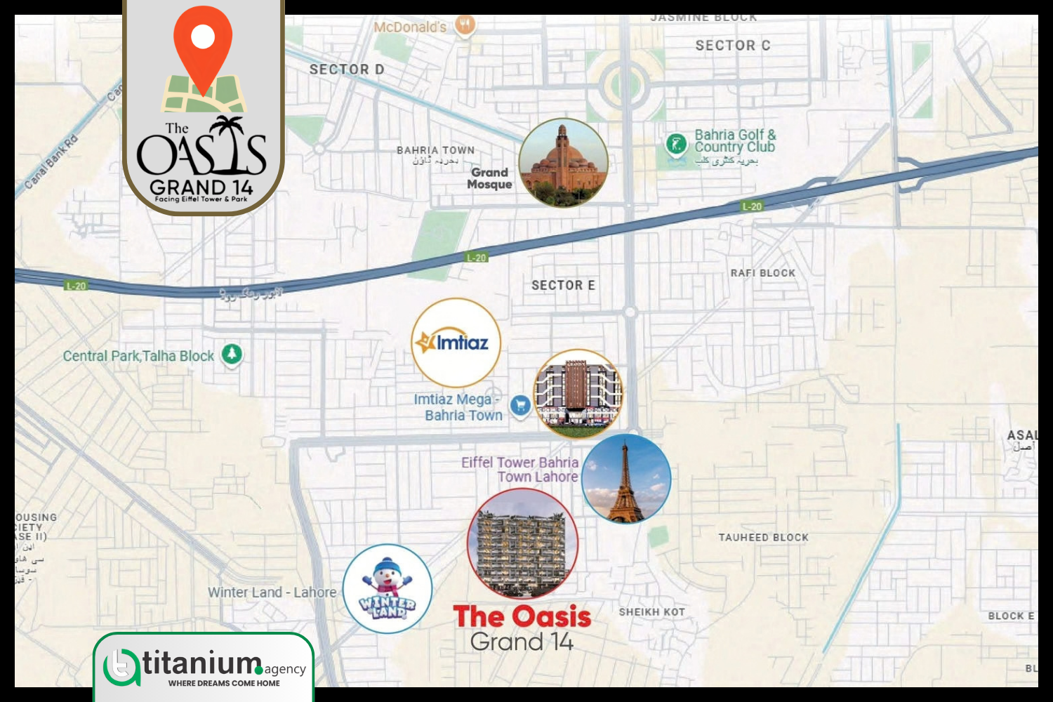 location of The Oasis Grand 14 Bahria Town Lahore
