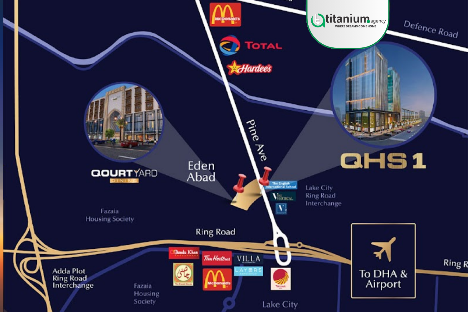 location of QHS-1 Pine Avenue Lahore commercial tower
