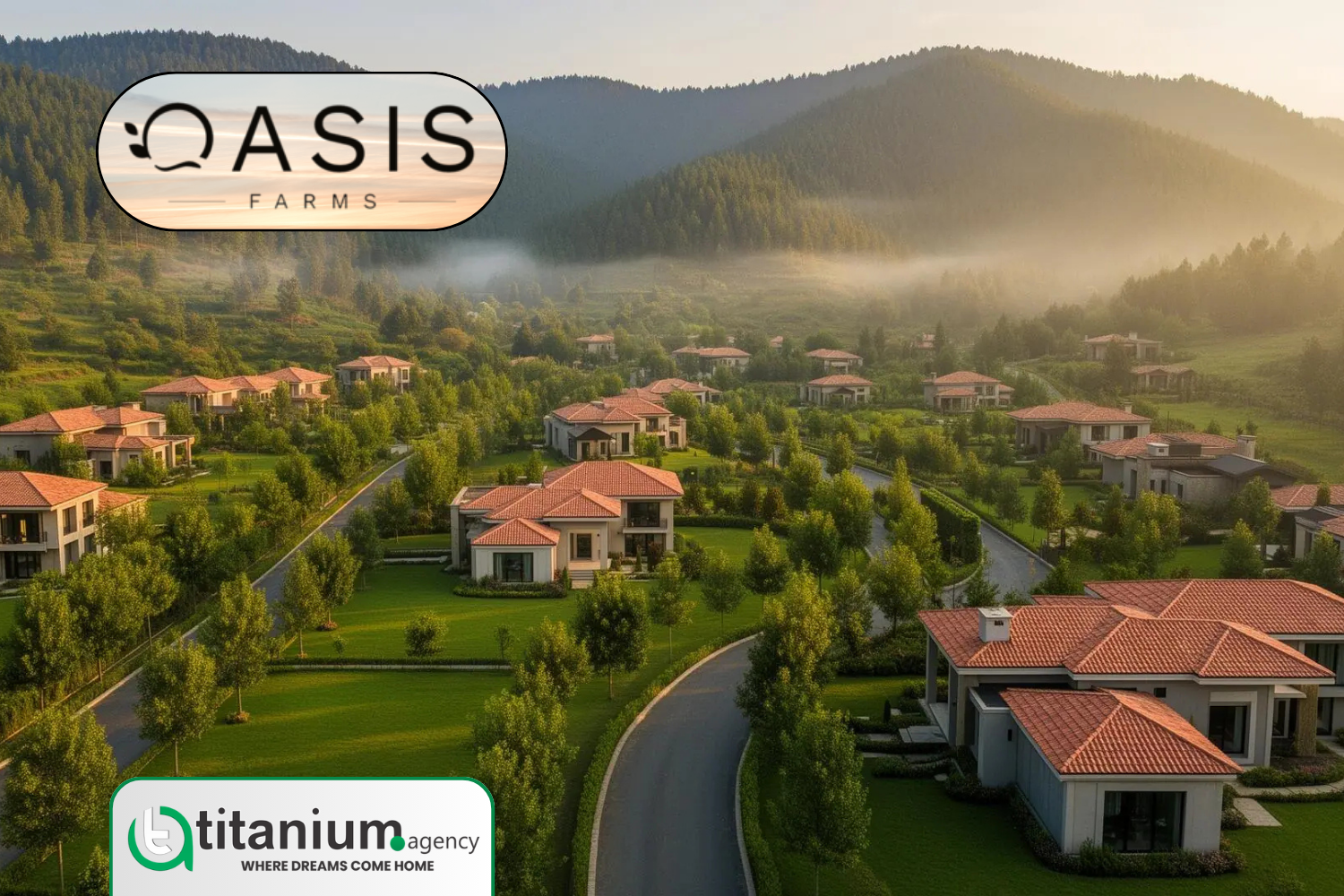 Oasis Farms Islamabad farmhouse project surrounded by green hills